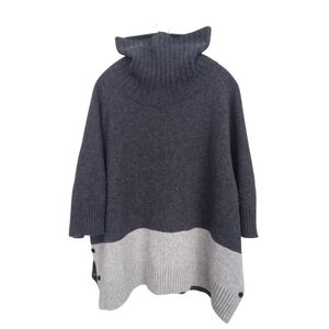 Iceberg Grey Two-Tone Turtleneck Sweater 100% Soft Wool, Oversized Fit XS (Flaw)